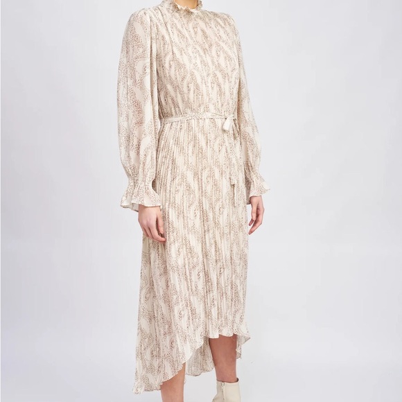 EN SAISON Ever Pleated Cream Waist Tie Ruffle Collar Dress Leopard size M - Picture 3 of 10